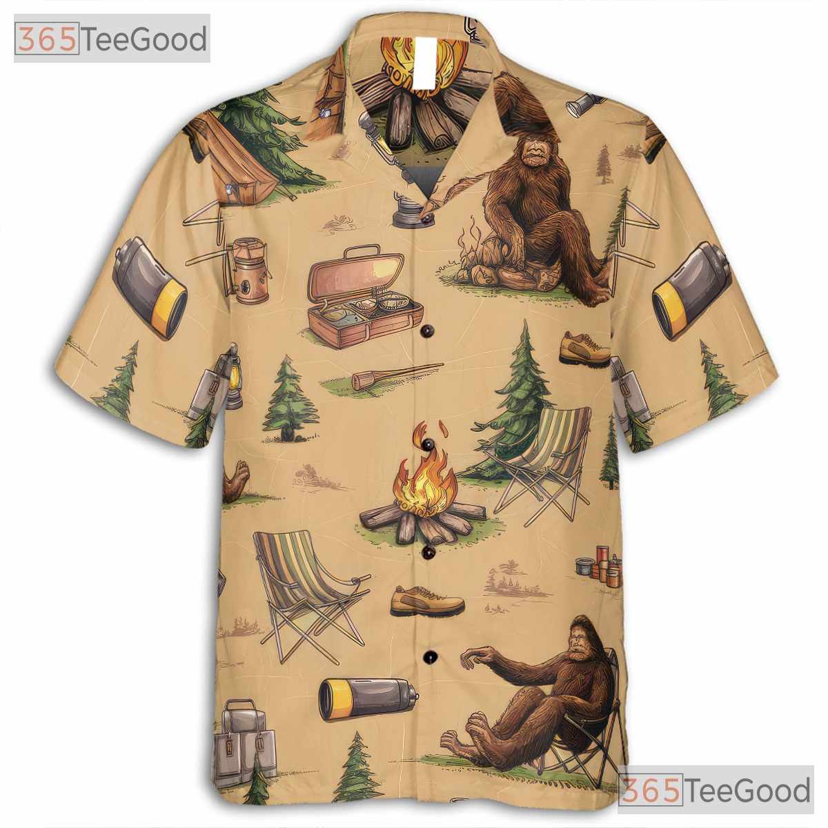 Bigfoot Sasquatch Outdoor Forest Campfire Aloha Hawaiian Shirt Unisex Top