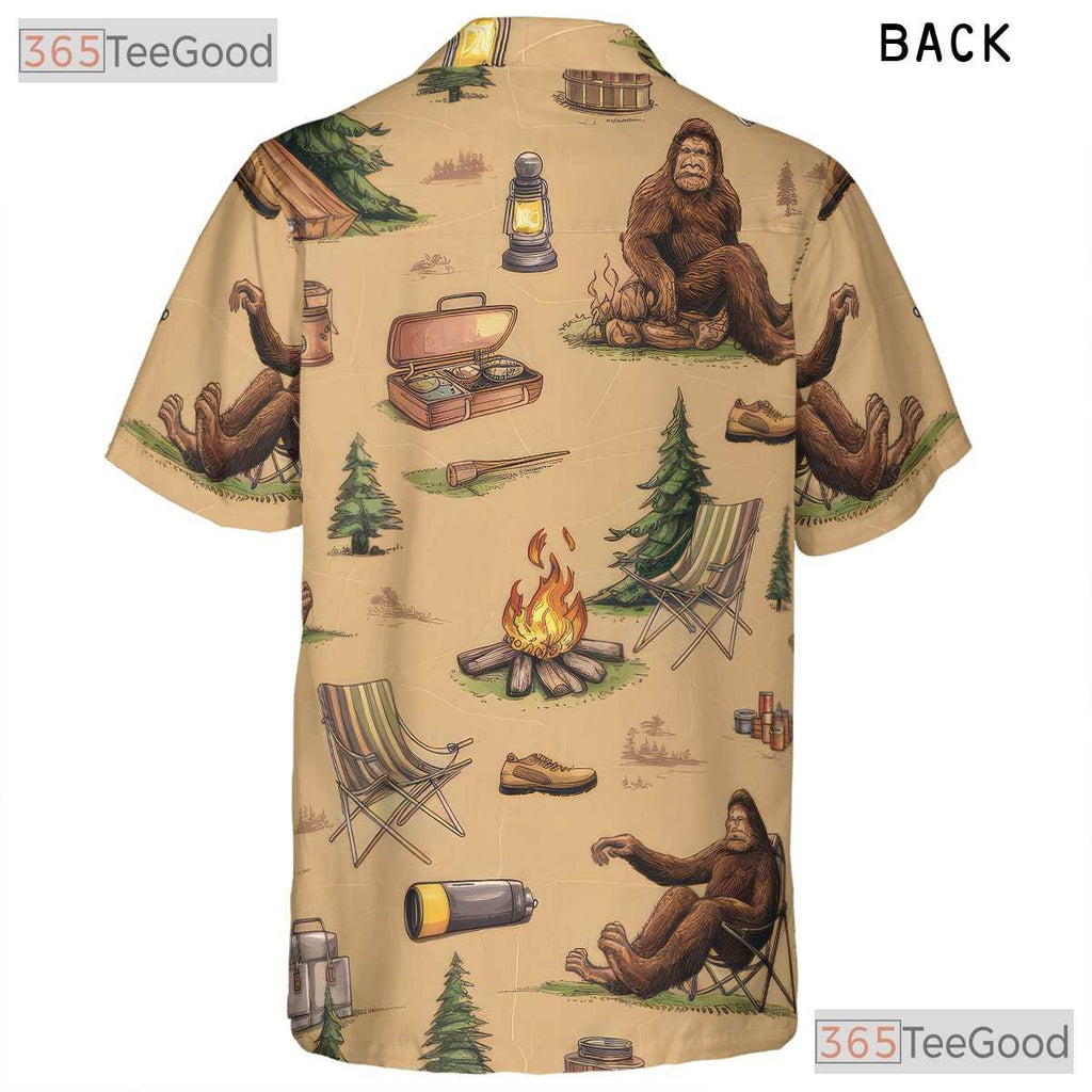 Bigfoot Sasquatch Outdoor Forest Campfire Aloha Hawaiian Shirt Unisex Top
