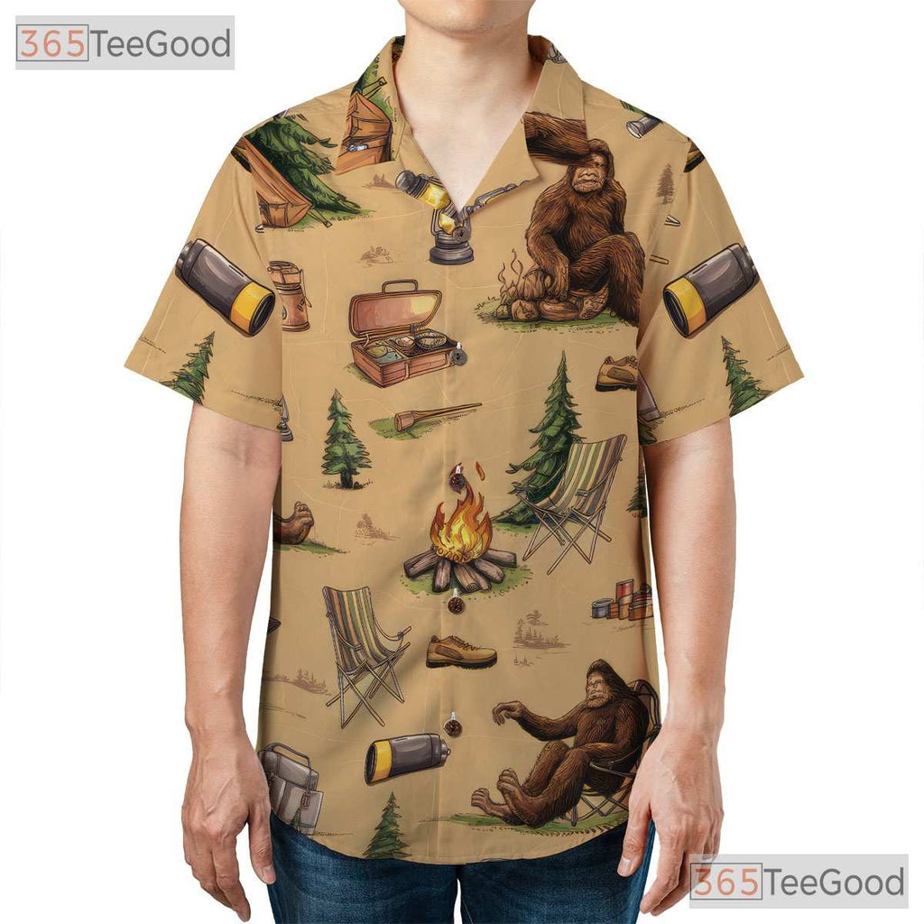 Bigfoot Sasquatch Outdoor Forest Campfire Aloha Hawaiian Shirt Unisex Top