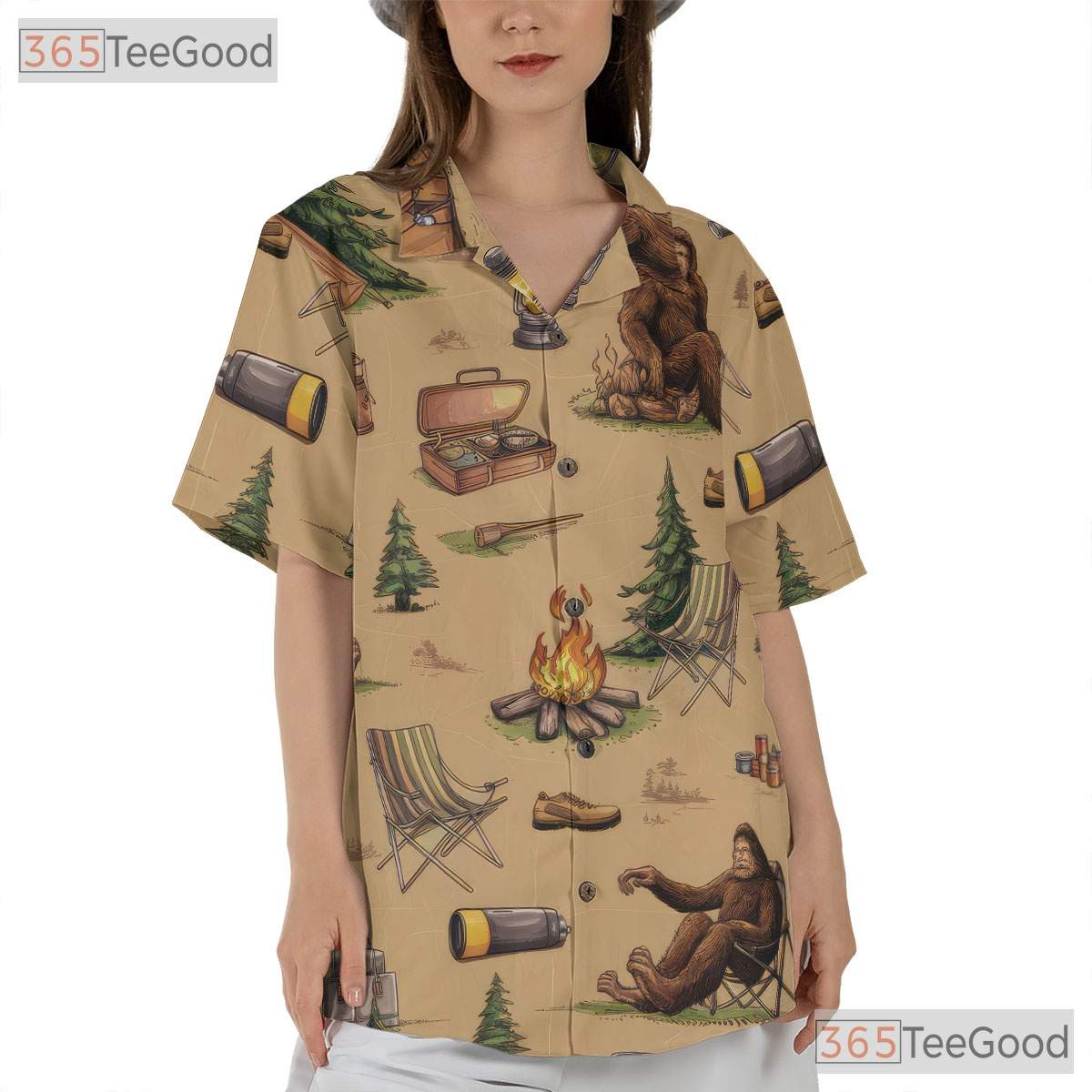 Bigfoot Sasquatch Outdoor Forest Campfire Aloha Hawaiian Shirt Unisex Top