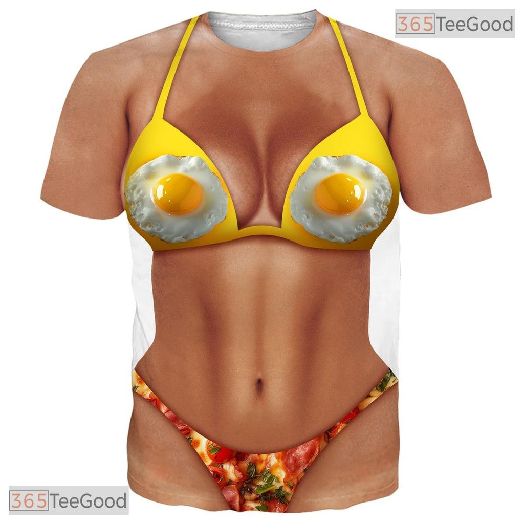 Funny Hairy Chest Bikini Food Graphic 3D Printed Casual Novelty Unisex T-Shirt