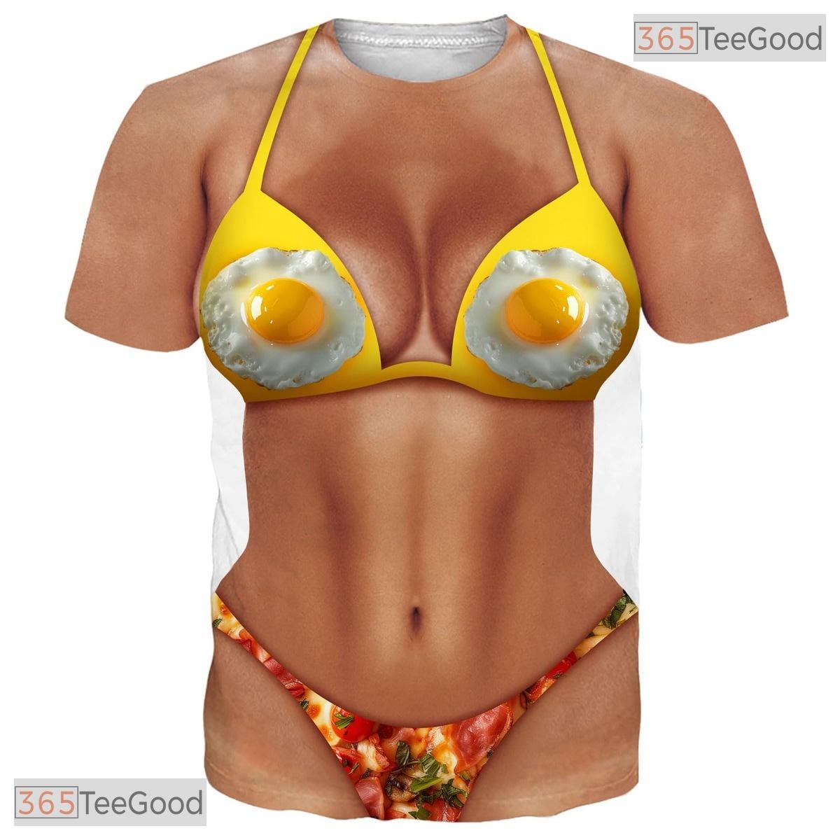 Funny Hairy Chest Bikini Food Graphic 3D Printed Casual Novelty Unisex T-Shirt