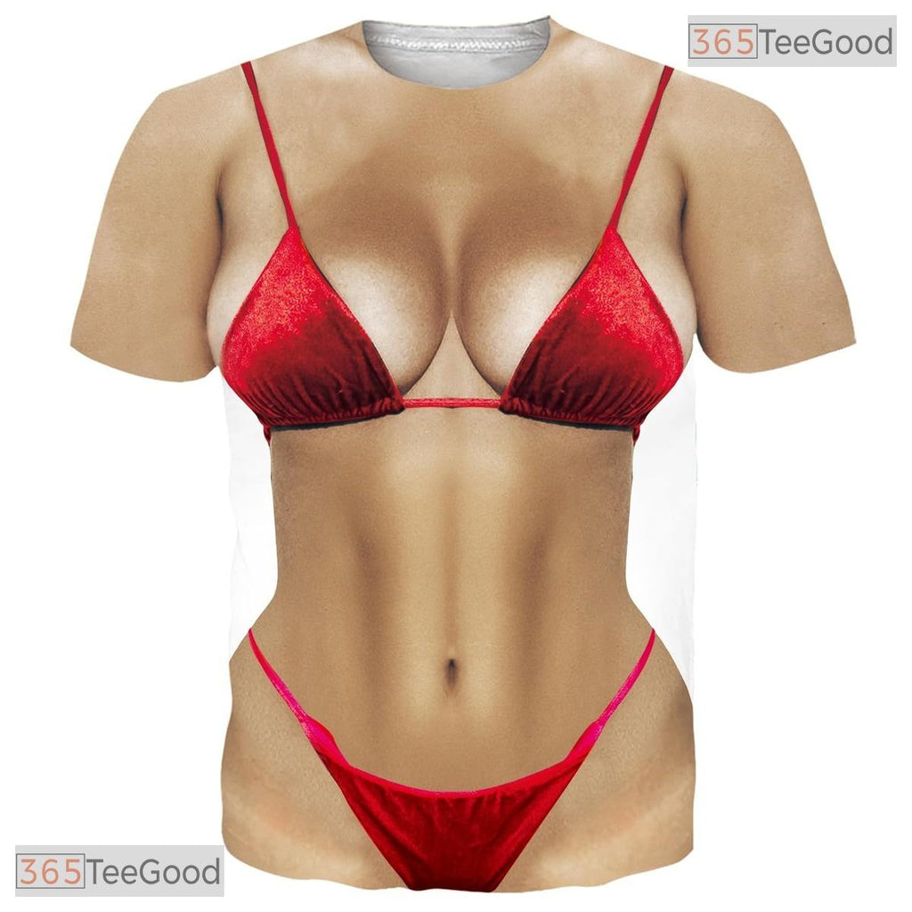 Funny Red Bikini Creative Pattern 3D Graphic Printed Crewneck Unisex T-Shirt