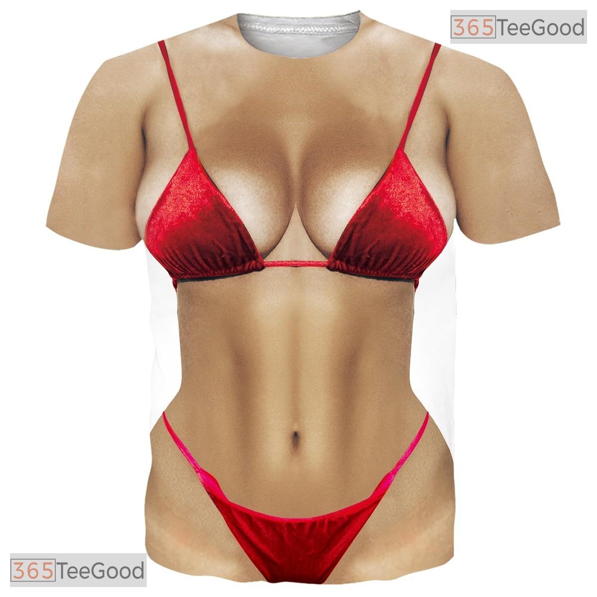 Funny Red Bikini Creative Pattern 3D Graphic Printed Crewneck Unisex T-Shirt