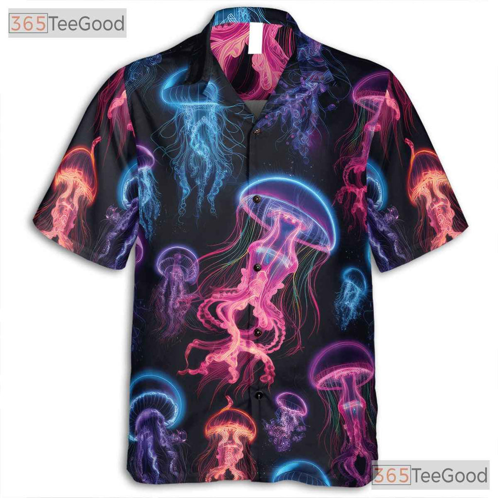 Bioluminescent Neon Jellyfish Ocean Space Aloha Party Hawaiian Shirt Unisex