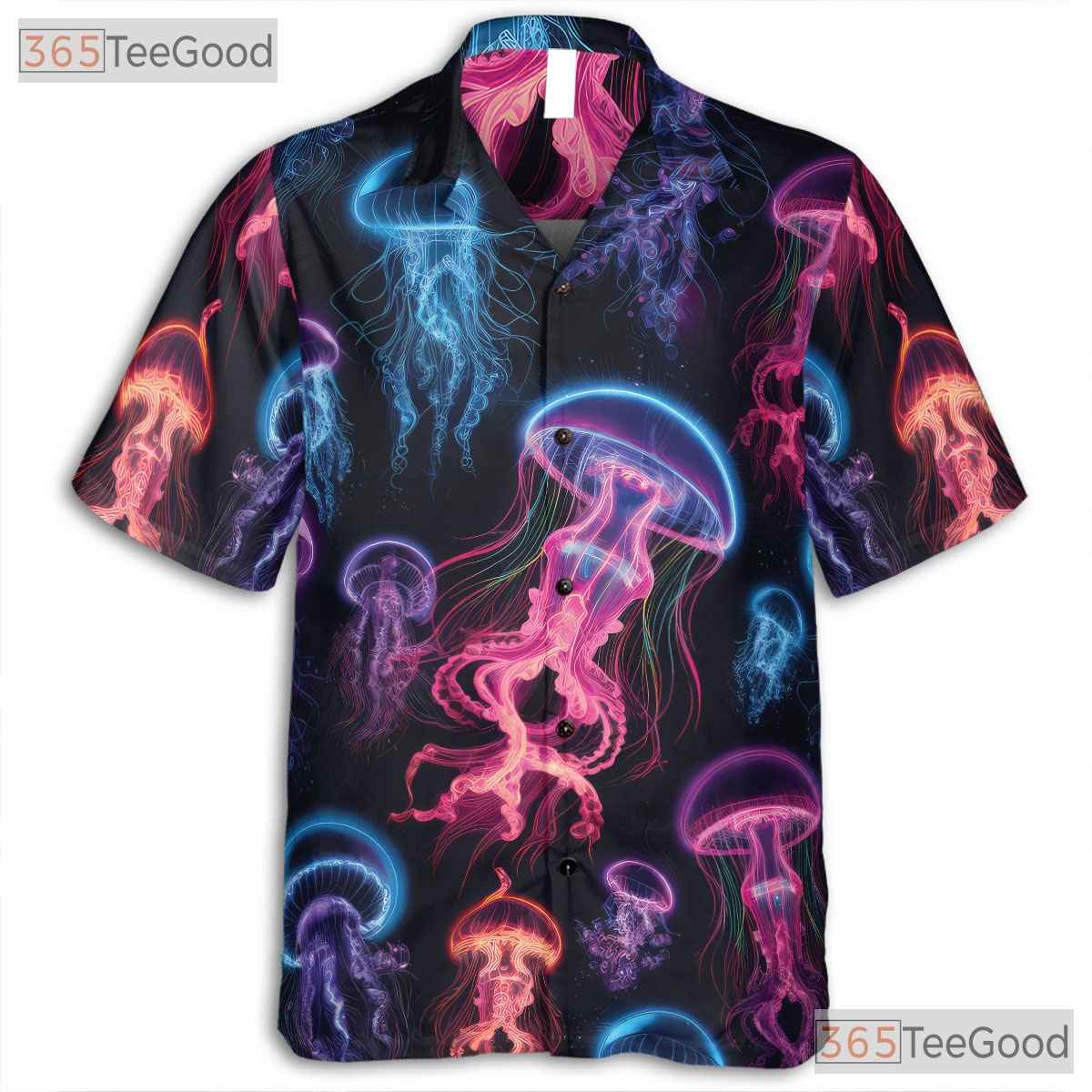 Bioluminescent Neon Jellyfish Ocean Space Aloha Party Hawaiian Shirt Unisex