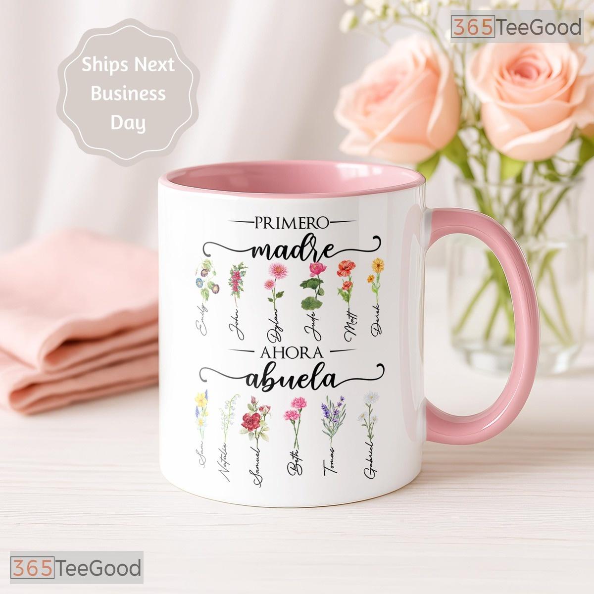 Personalized Birth Flower Abuela Mug - Custom Name Grandmother Gift Ceramic Accent Mug
