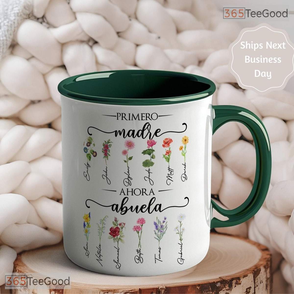 Personalized Birth Flower Abuela Mug - Custom Name Grandmother Gift Ceramic Accent Mug