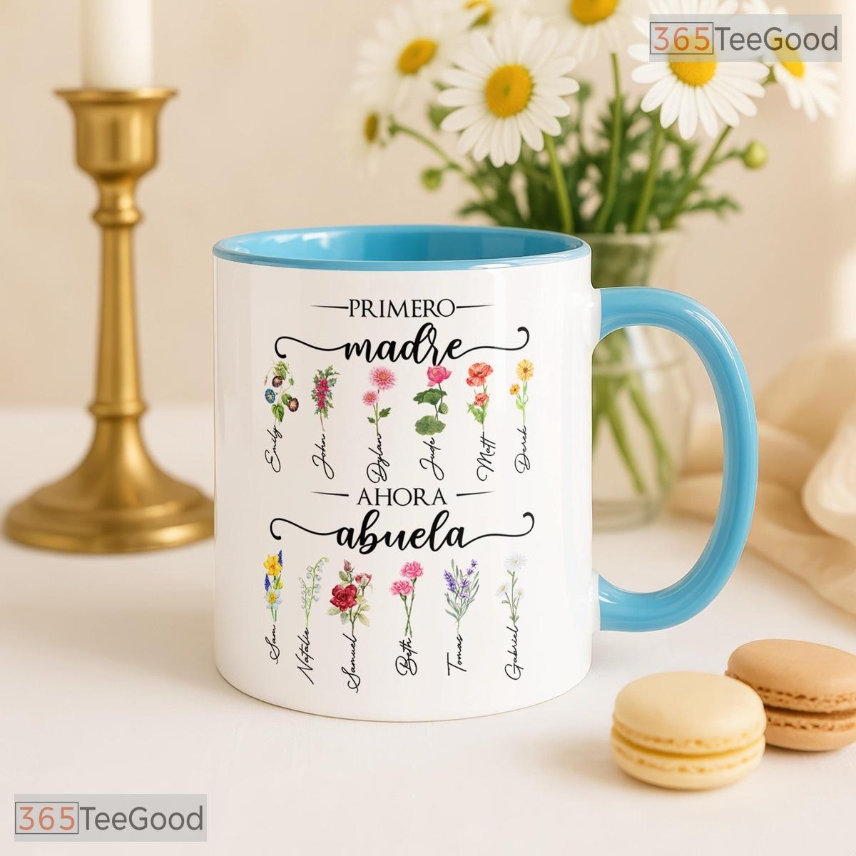 Personalized Birth Flower Abuela Mug - Custom Name Grandmother Gift Ceramic Accent Mug