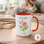 Personalized Birth Month Flower Accent Mug - Custom Birthday Floral Ceramic Accent Mug