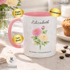 Personalized Birth Month Flower Accent Mug - Custom Birthday Floral Ceramic Accent Mug
