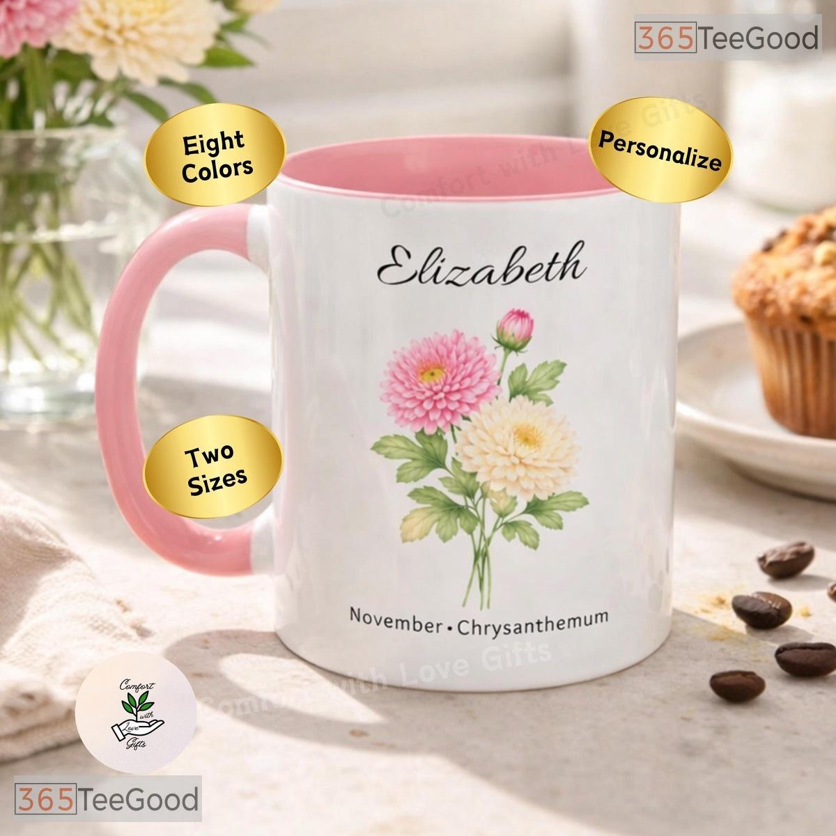 Personalized Birth Month Flower Accent Mug - Custom Birthday Floral Ceramic Accent Mug