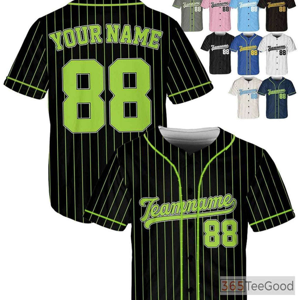 Black and Green Baseball Jersey Tee - Customize Your Name, Number, or Logo Details