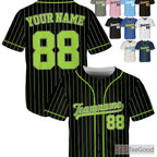 Black and Green Baseball Jersey Tee - Customize Your Name, Number, or Logo Details
