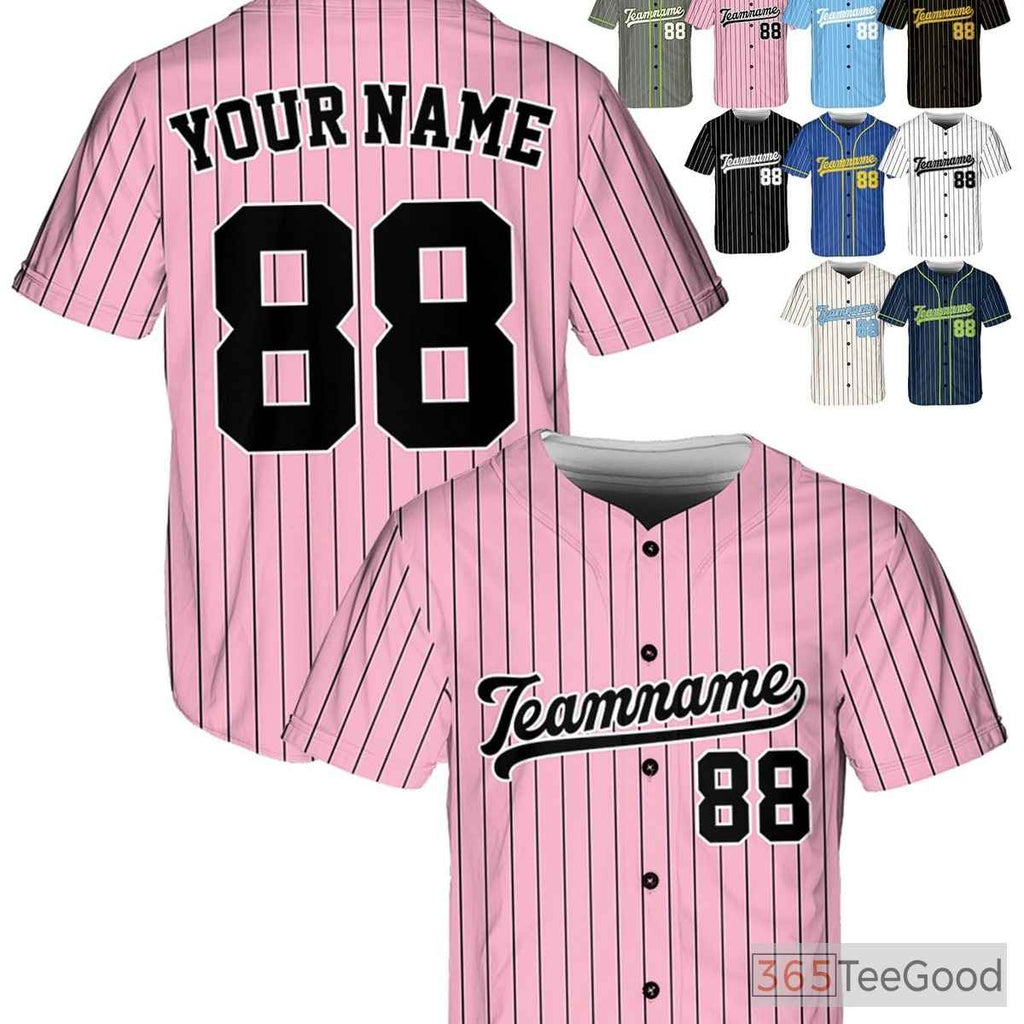 Black and Pink Baseball Jersey Tee - Design Your Own Stitched Name & Number