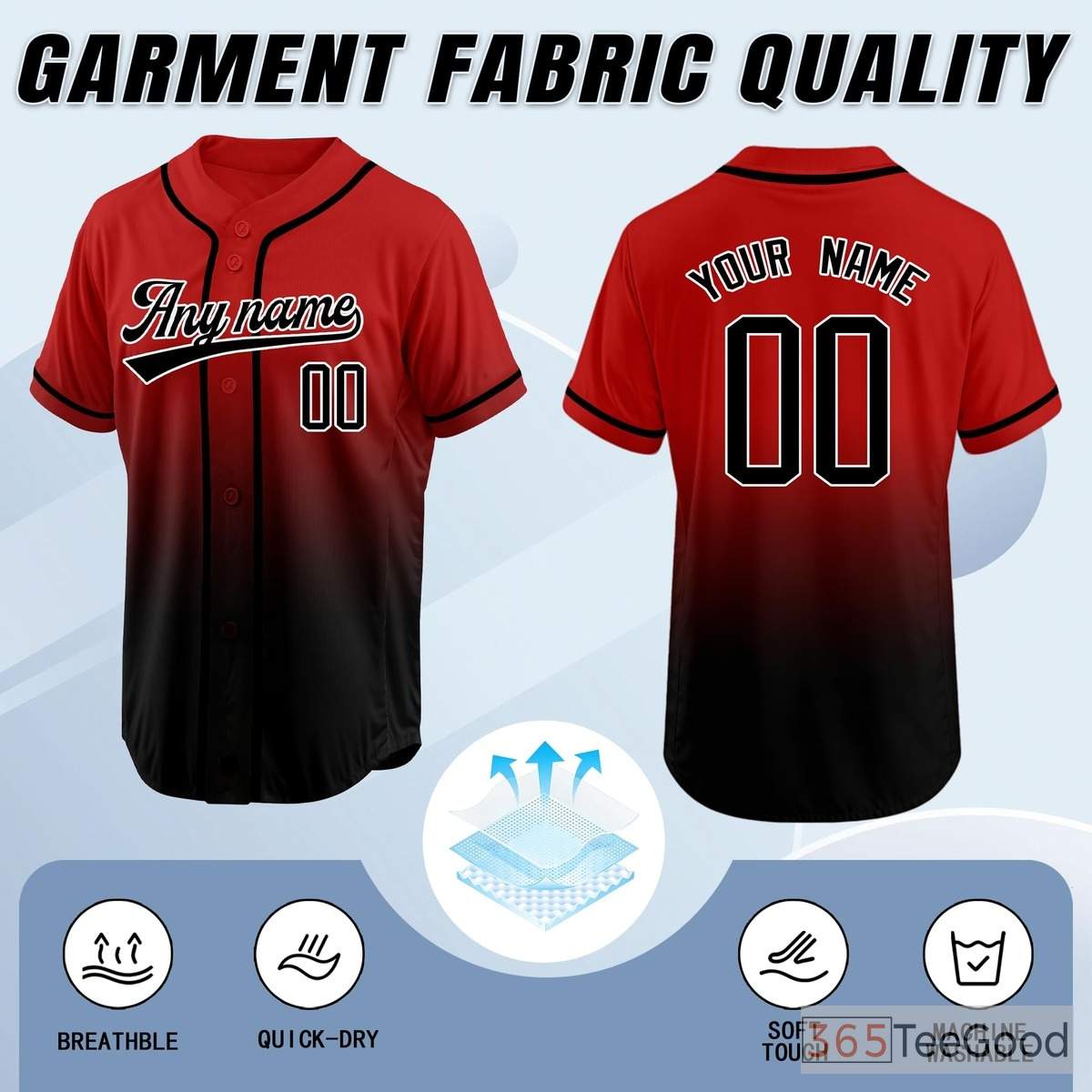 Black and Red Baseball Jersey Tee for everyday wear with a bold color contrast