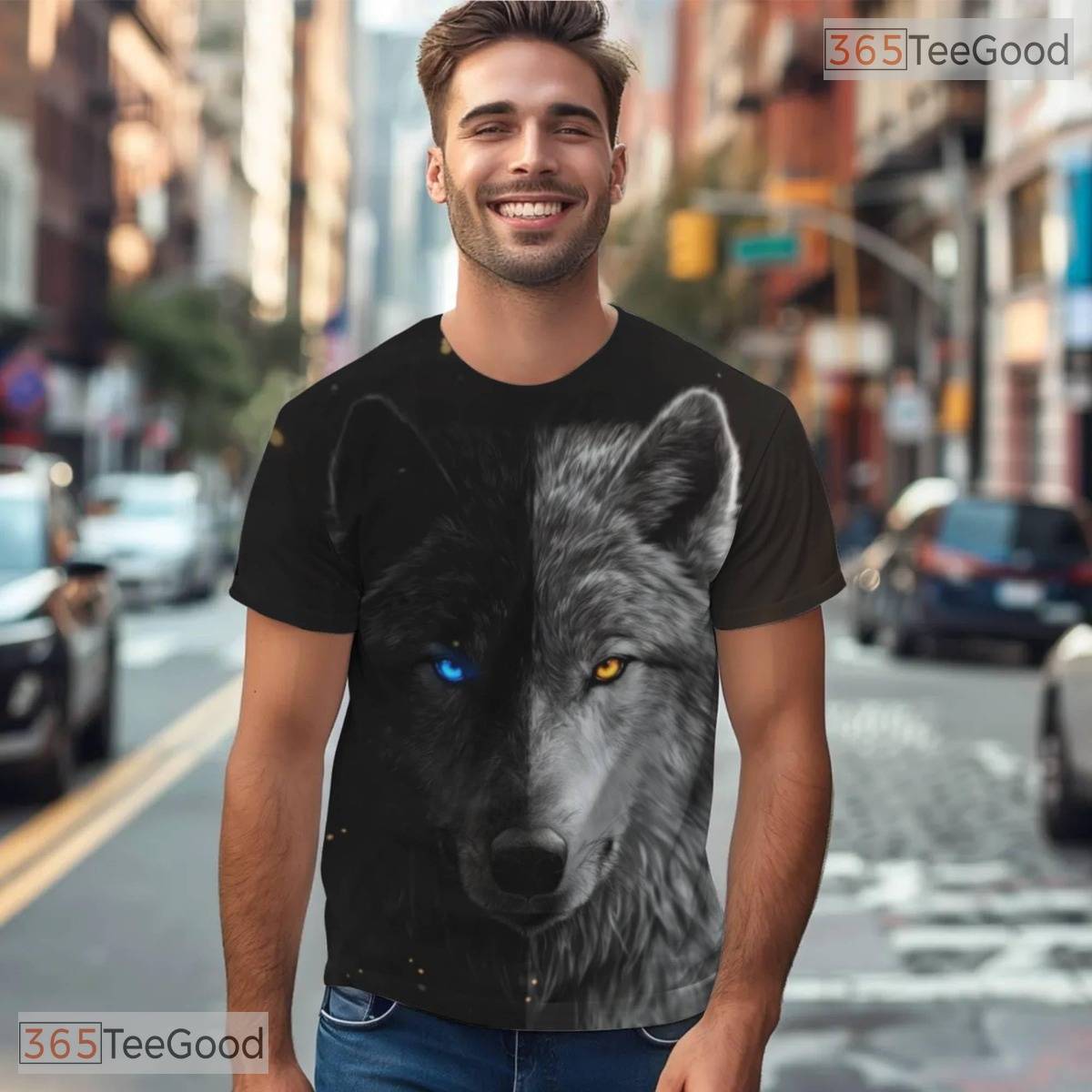 Black And White Wolf Graphic Art 3D Pattern Printed Casual Unisex T-Shirt Styles