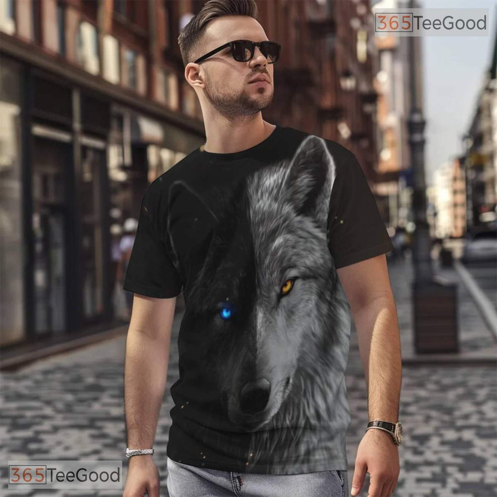 Black And White Wolf Graphic Art 3D Pattern Printed Casual Unisex T-Shirt Styles