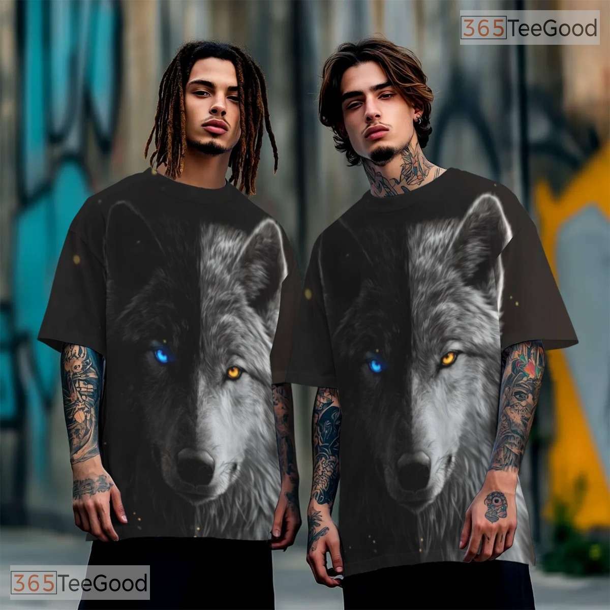 Black And White Wolf Graphic Art 3D Pattern Printed Casual Unisex T-Shirt Styles