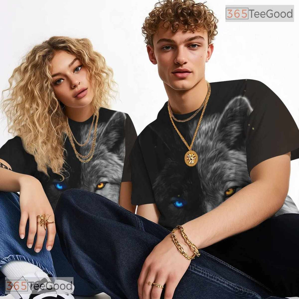 Black And White Wolf Graphic Art 3D Pattern Printed Casual Unisex T-Shirt Styles