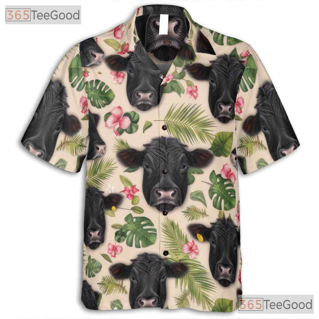Black Angus Cattle Floral Seamless Tropical Hawaiian Shirt Unisex Aloha Top