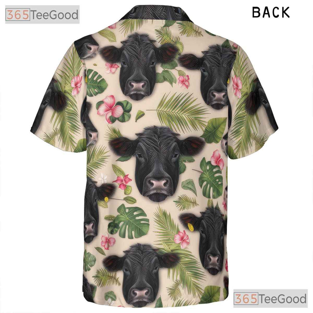 Black Angus Cattle Floral Seamless Tropical Hawaiian Shirt Unisex Aloha Top