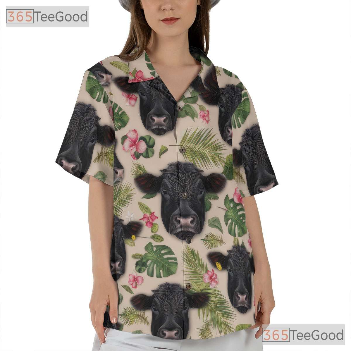 Black Angus Cattle Floral Seamless Tropical Hawaiian Shirt Unisex Aloha Top