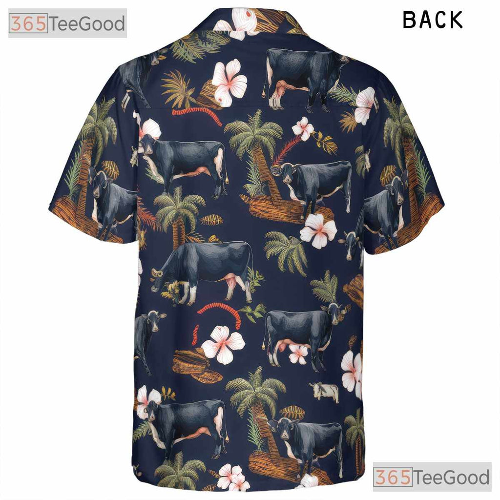 Black Angus Cow Western Farm Animal Floral Hawaiian Shirt Unisex Aloha Beach Top