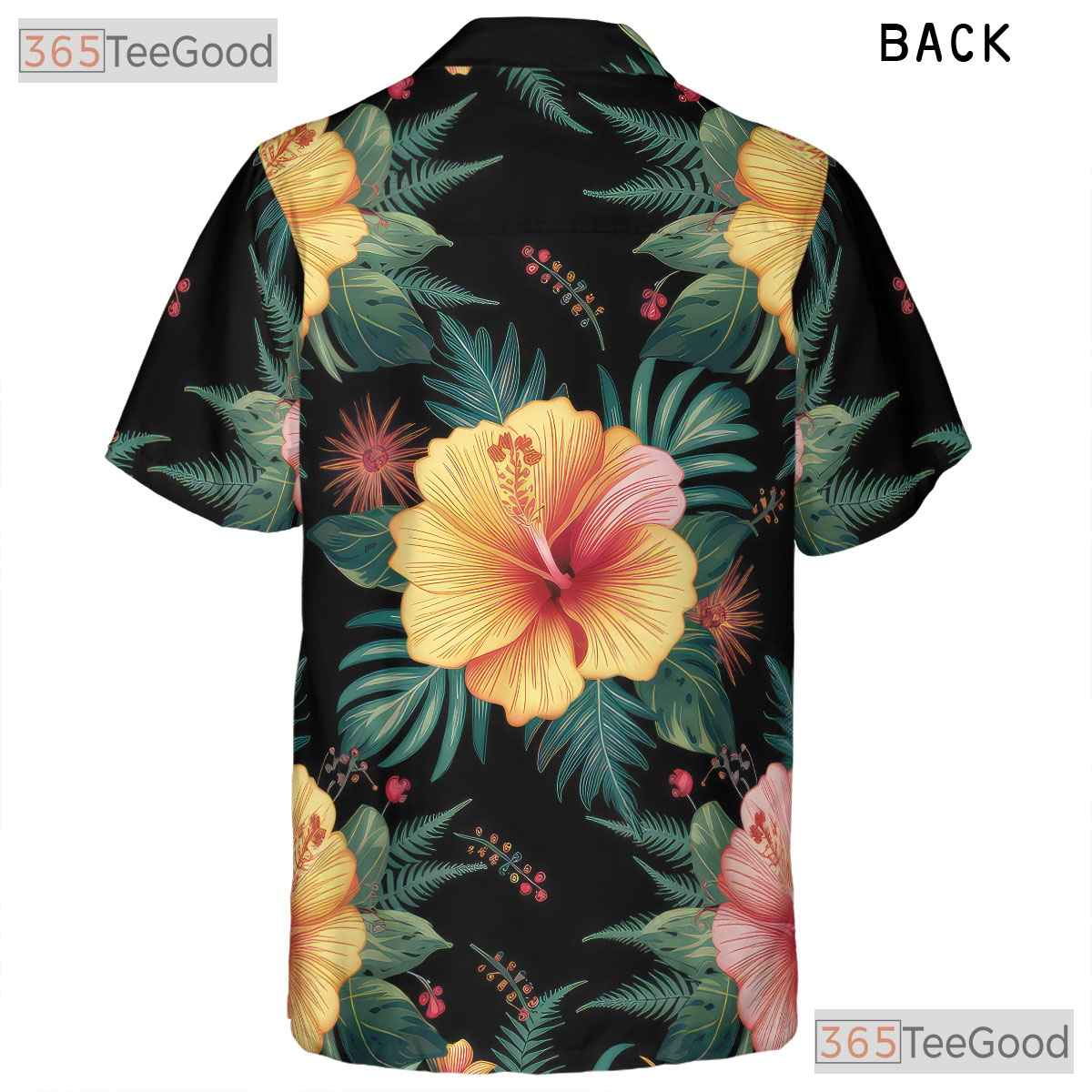 Black Background Hibiscus Floral Hawaiian Tee - Men's Tropical Aesthetic