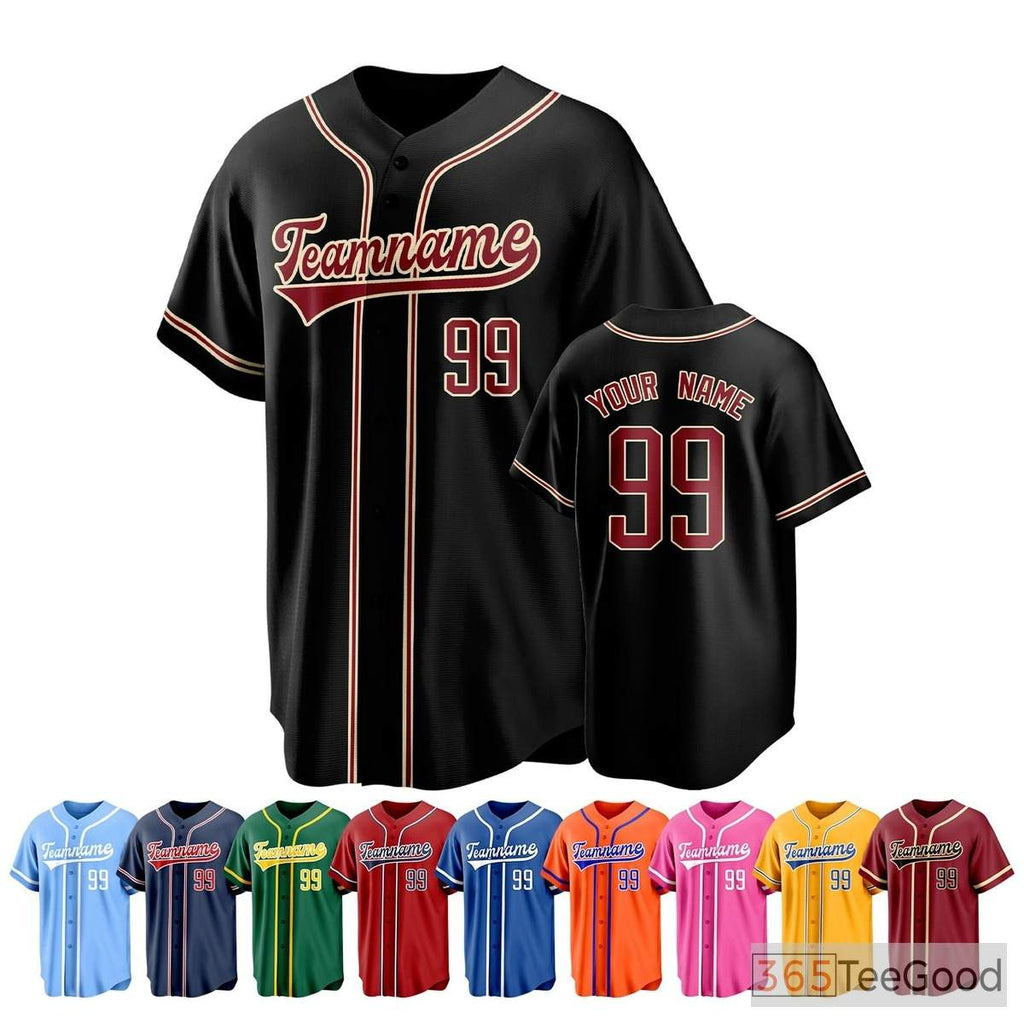 Black Baseball Jersey Tee for Men & Women - Your Custom Name, Number & Text