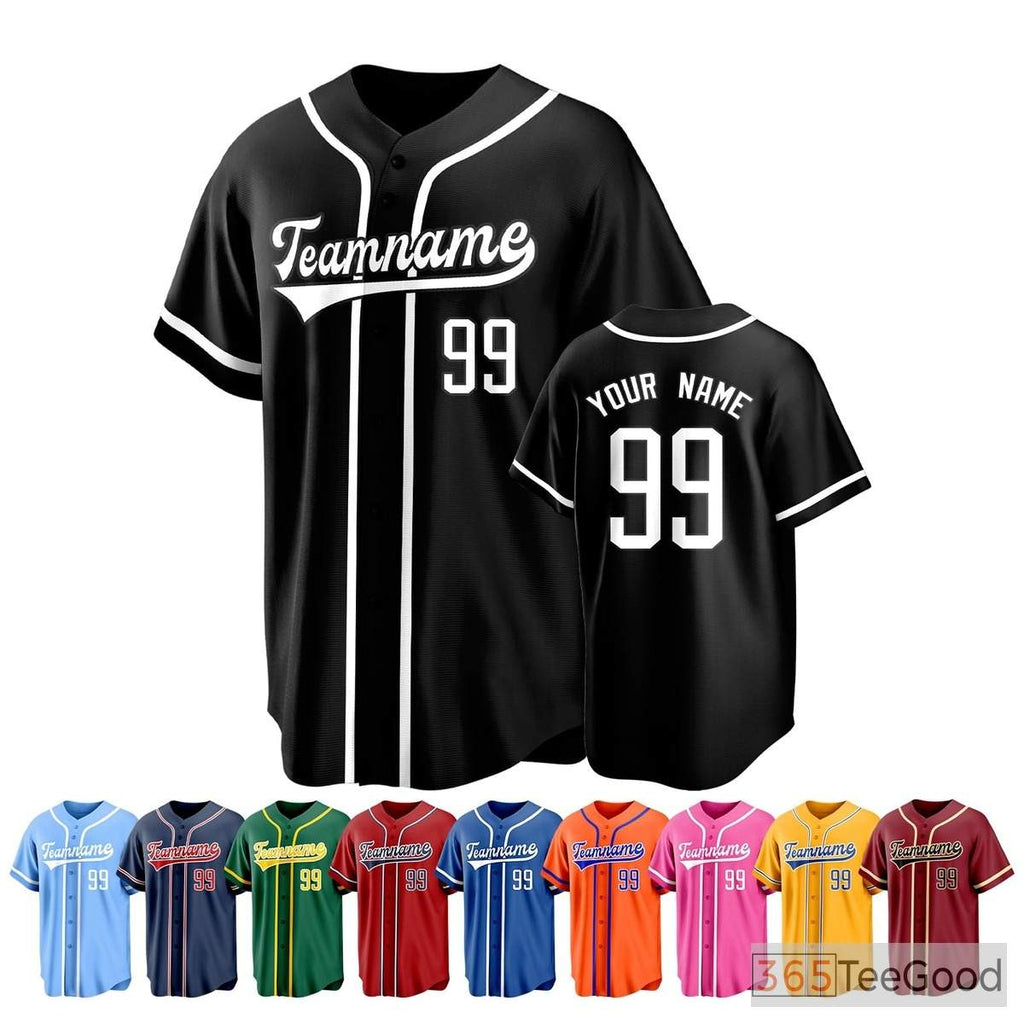 Black Baseball Jersey Tee for Men & Women - Customize Your Team or Player Look
