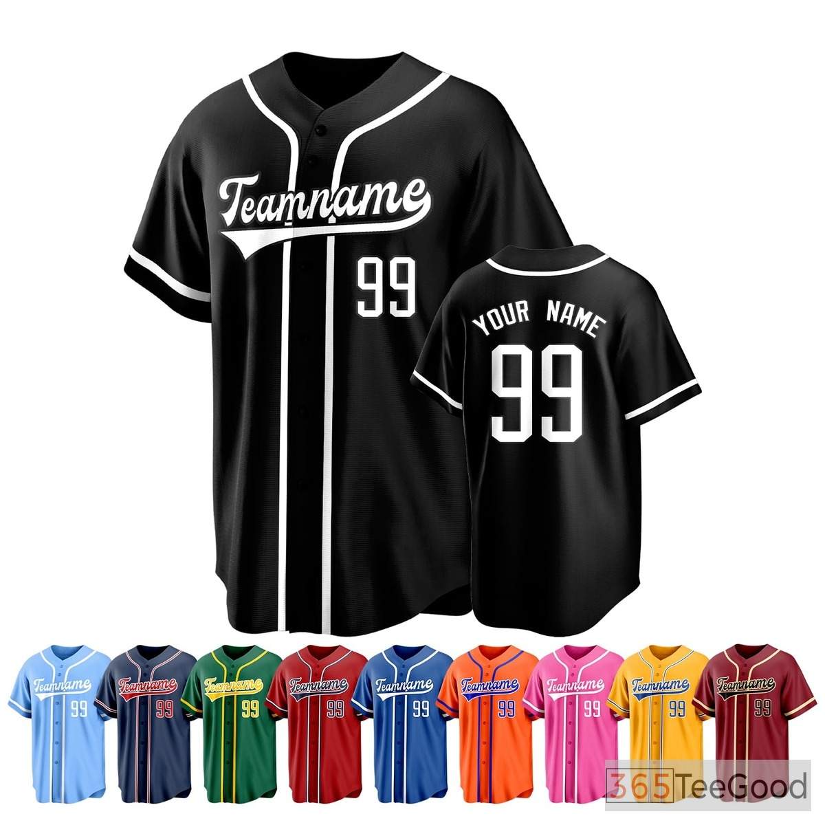 Black Baseball Jersey Tee for Men & Women - Customize Your Team or Player Look