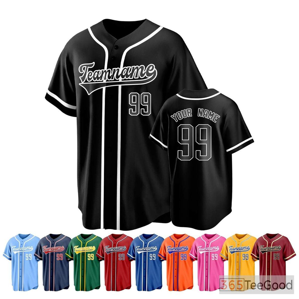 Black Baseball Jersey Tee for Men & Women - Design Your Custom Name & Number