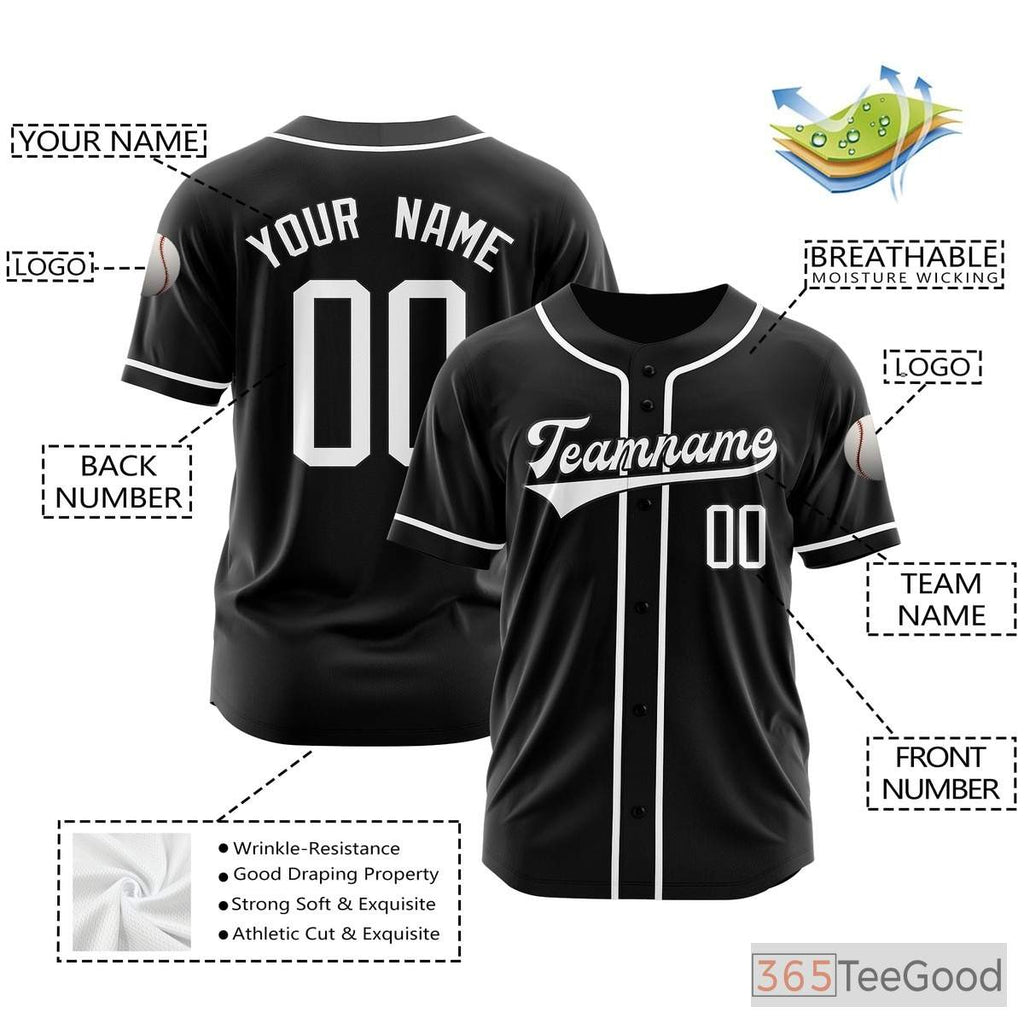 Black Baseball Jersey Tee for Men & Women - Create Your Own Custom Look