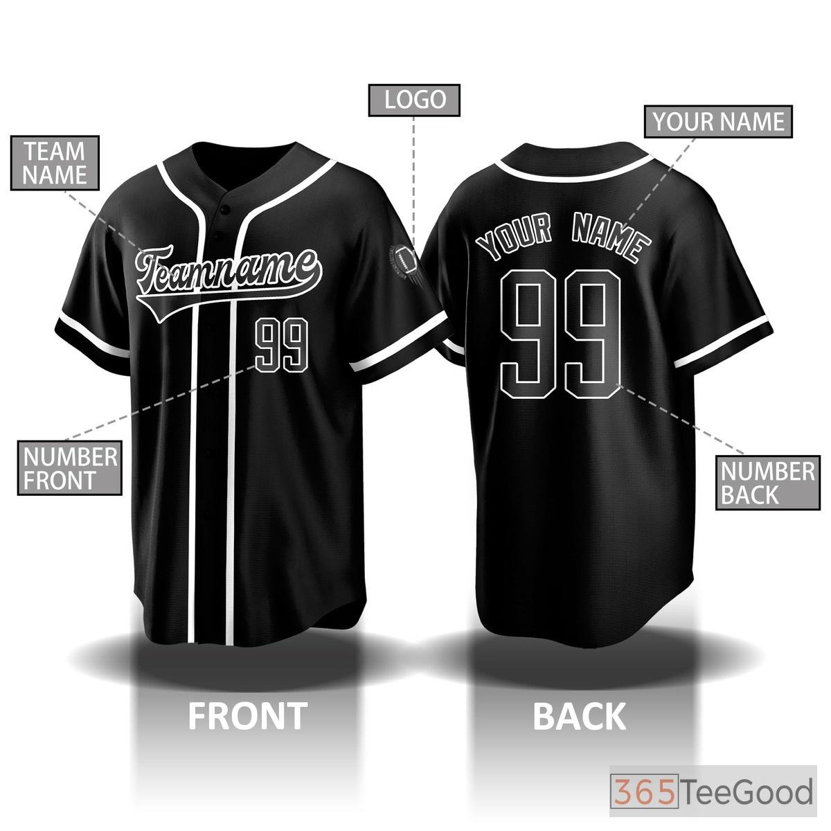 Black Baseball Jersey Tee for Men & Women - Design Your Custom Name & Number