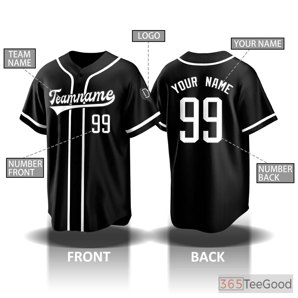 Black Baseball Jersey Tee for Men & Women - Customize Your Team or Player Look