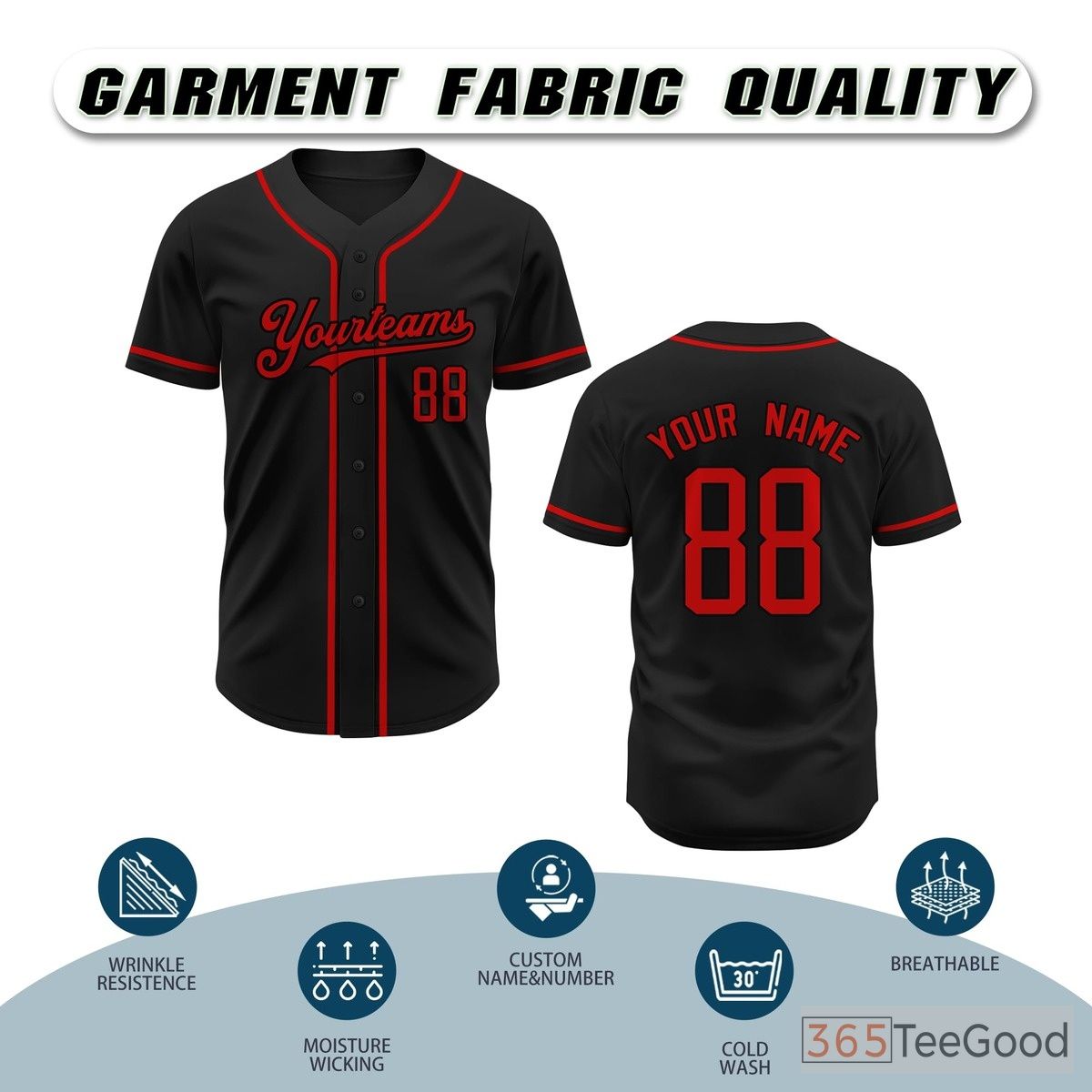 Black Baseball Jersey Tee for Men & Women - A smooth choice for custom apparel