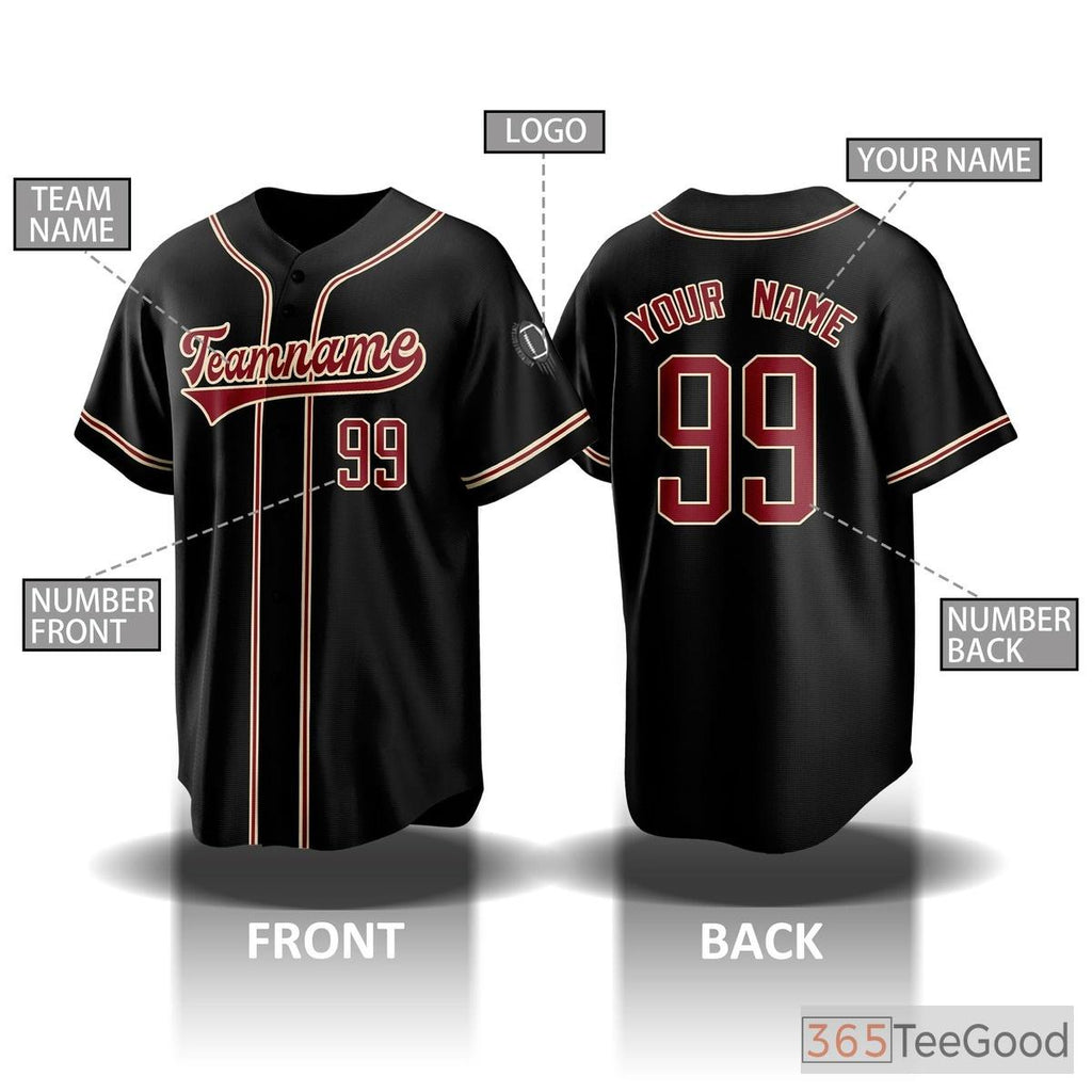 Black Baseball Jersey Tee for Men & Women - Your Custom Name, Number & Text