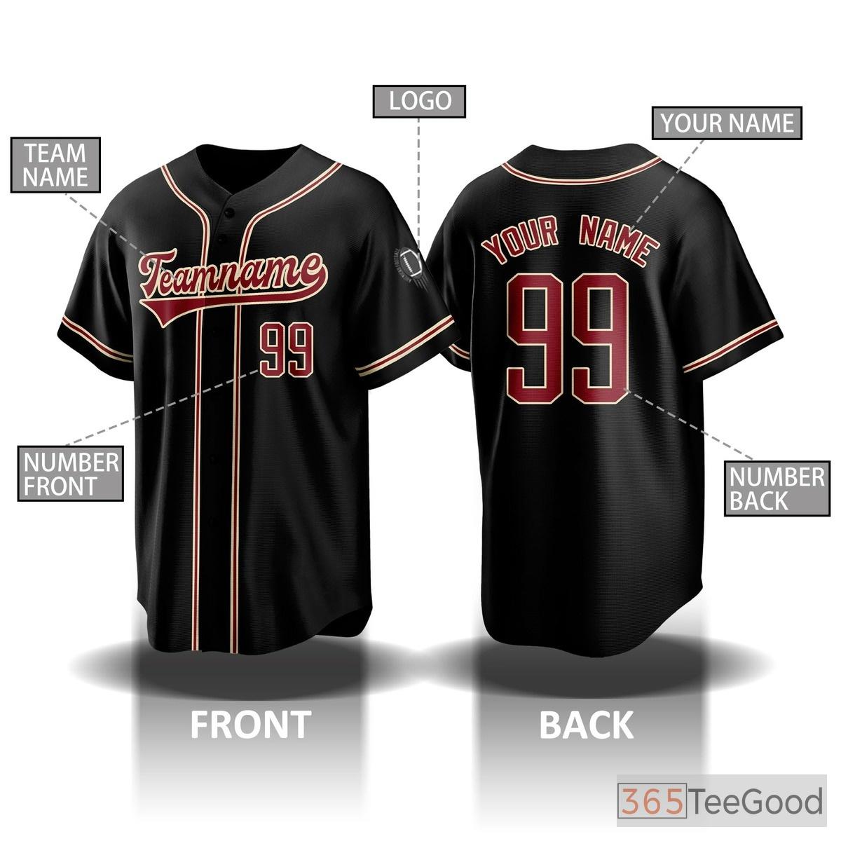 Black Baseball Jersey Tee for Men & Women - Your Custom Name, Number & Text