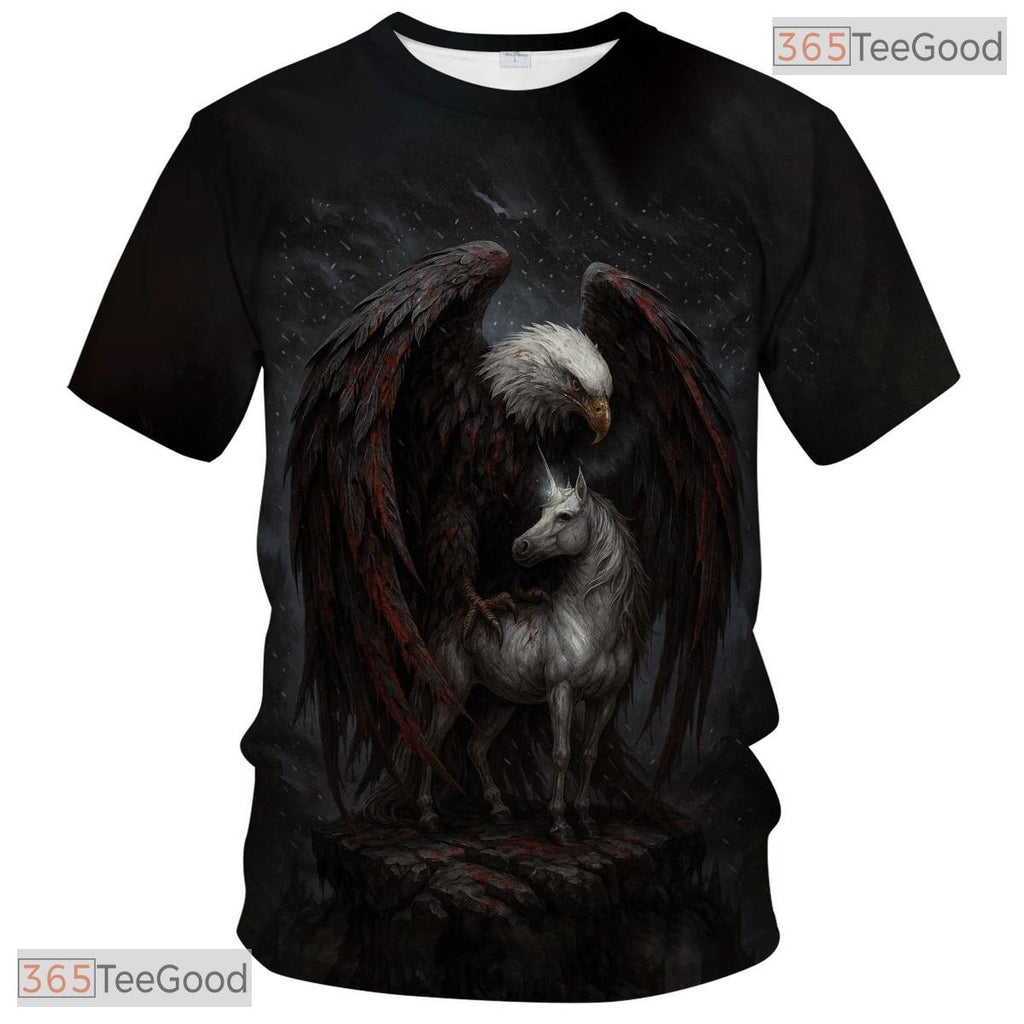 Dark Black Fantasy Horse Animal Graphic Novelty 3D Printed Casual Unisex T-Shirt Top