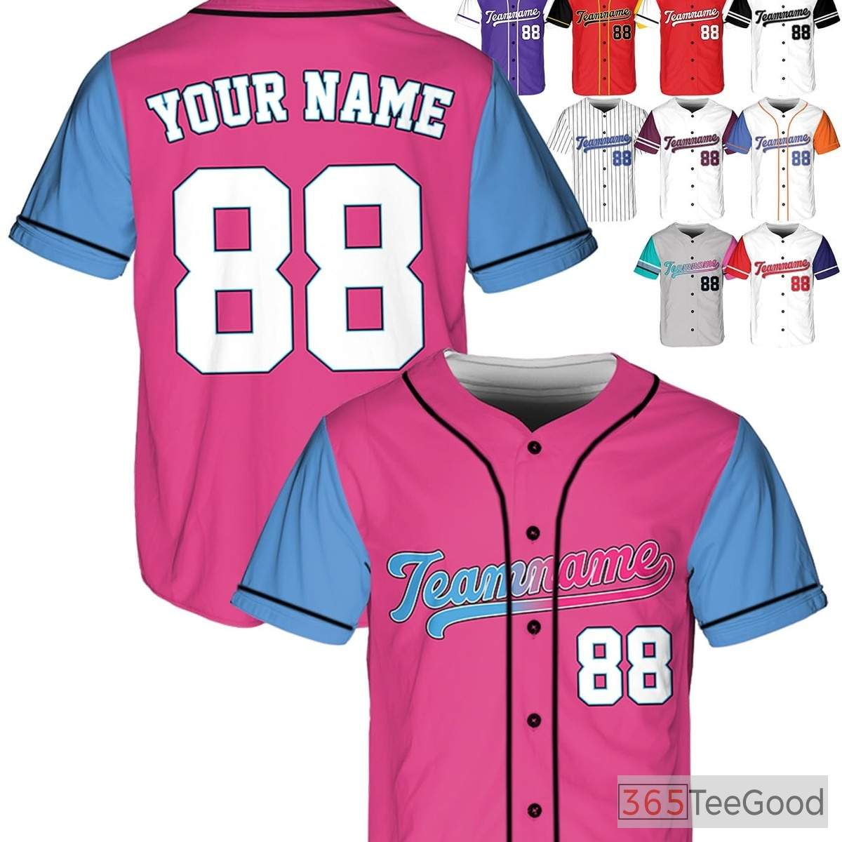Black, Blue & Pink Baseball Jersey Tee - Design Your Custom Name, Number, or Logo