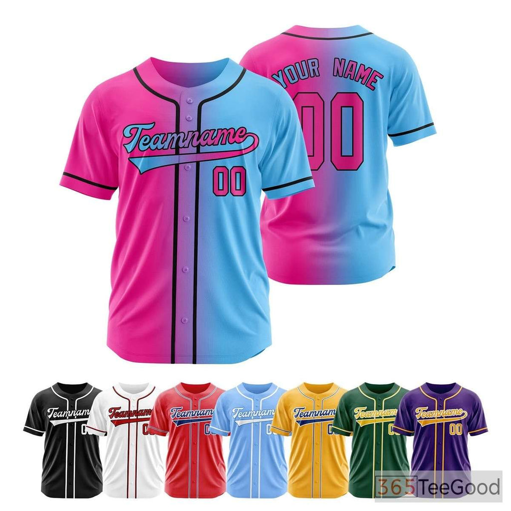 Black, Blue & Pink Baseball Jersey Tee for Personalized Name & Number
