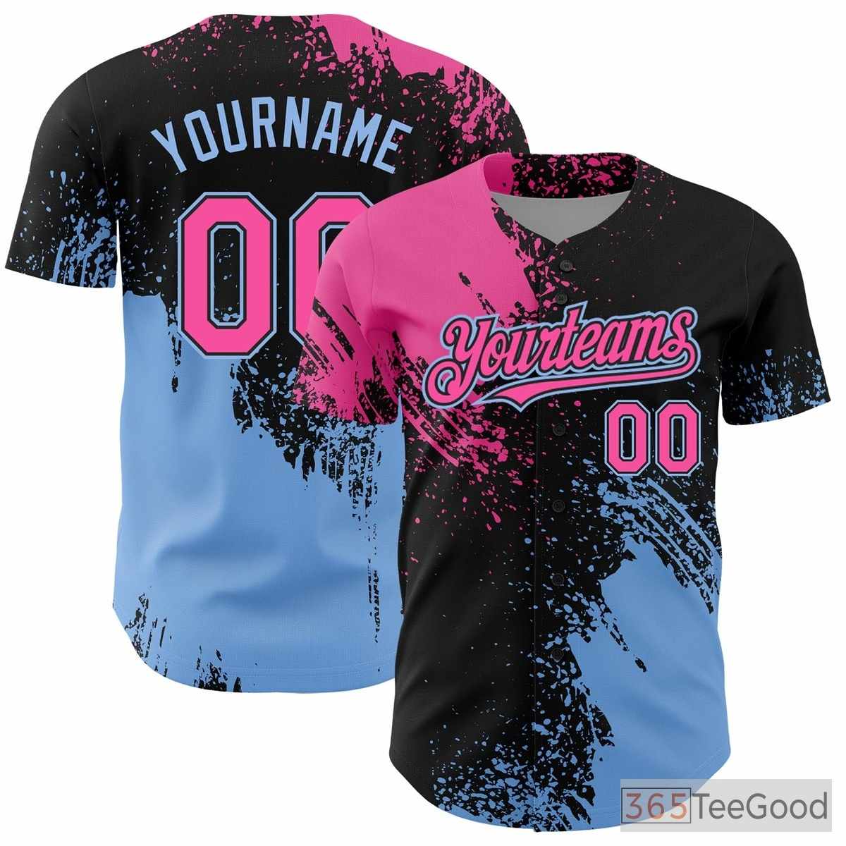 Black, Blue & Pink Custom Baseball Jersey Tee for Men & Women - Stitched Design