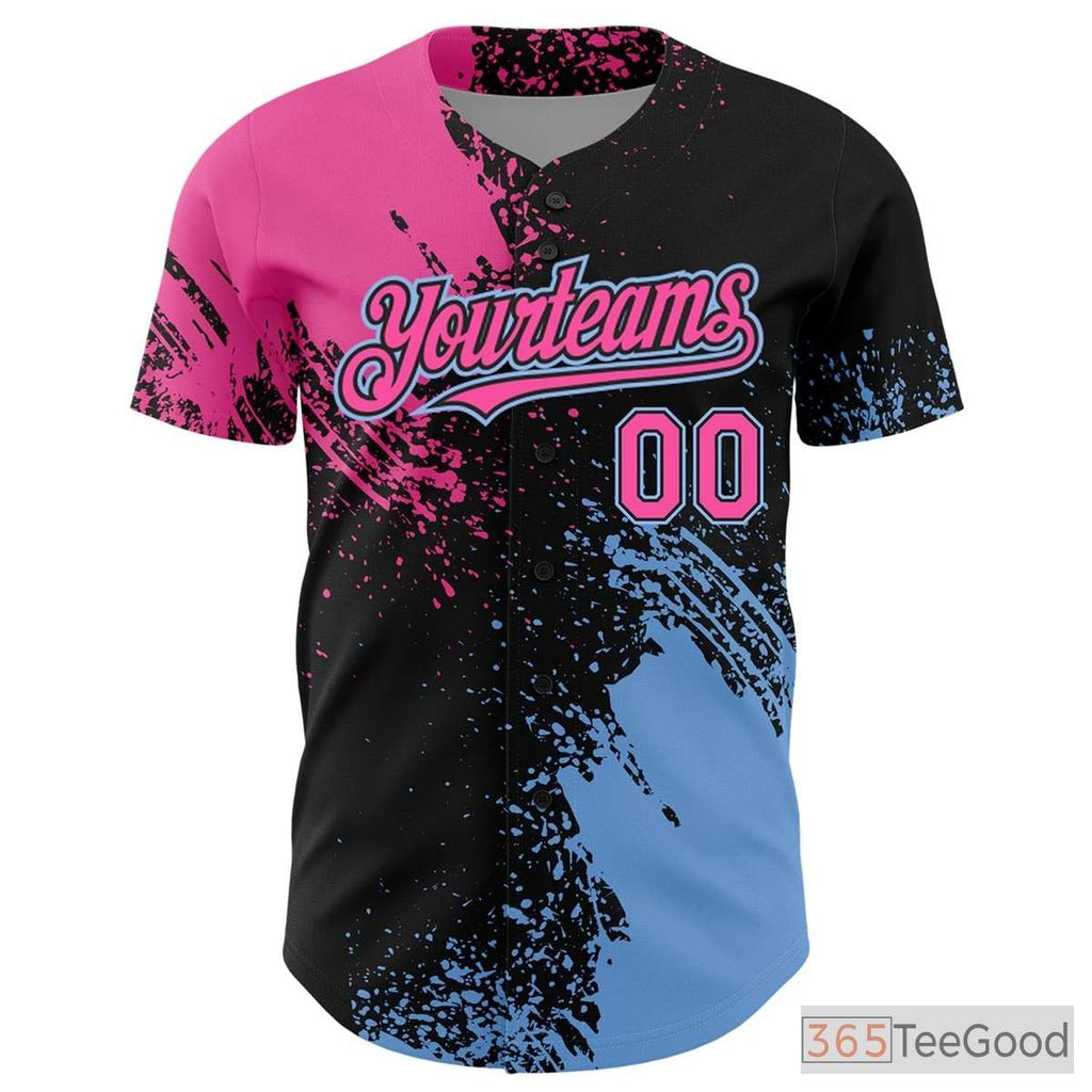 Black, Blue & Pink Custom Baseball Jersey Tee for Men & Women - Stitched Design
