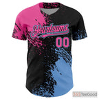 Black, Blue & Pink Custom Baseball Jersey Tee for Men & Women - Stitched Design