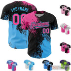Black, Blue & Pink Personalized Baseball Jersey Tee with Stitched Name & Number