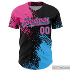 Black, Blue & Pink Personalized Baseball Jersey Tee with Stitched Name & Number