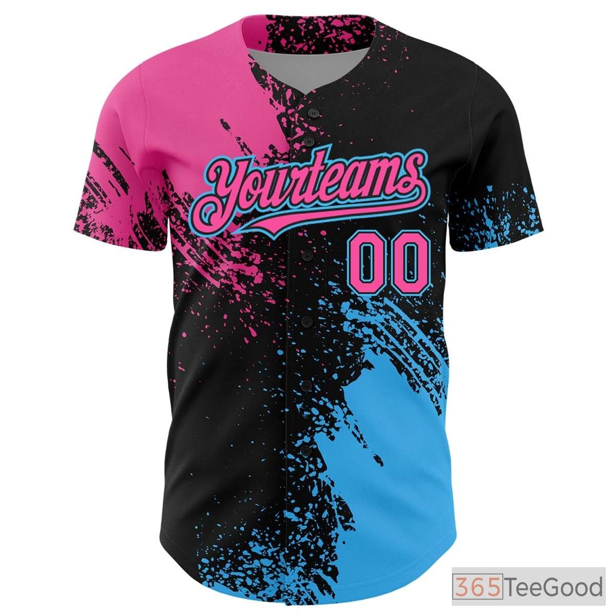 Black, Blue & Pink Personalized Baseball Jersey Tee with Stitched Name & Number