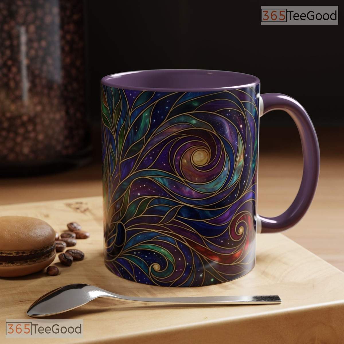 Black Cat Stained Glass Moon Mug - Witchy Celestial Aesthetic Gift Ceramic Accent Mug