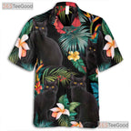 Black Cat Tropical Floral Aloha Beach Animal Print Hawaiian Shirt Unisex